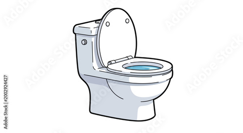 Modern white toilet bowl with open lid and seat, isolated on white background