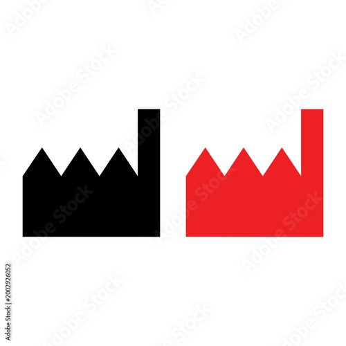 Manufacturer Factory Building Icon Black Red Symbol Label