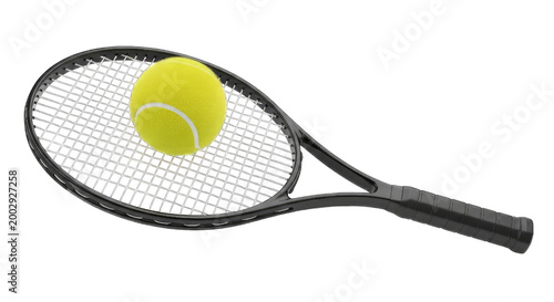 Black tennis racket with yellow ball on a black isolated on white cutout png transparent white festive celebration event festival carnival template poster banner download 2026 2027 2028