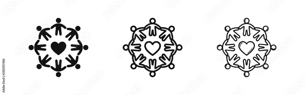 Fototapeta premium People Circle and Heart Icon Set Symbolizing Community Unity and Love