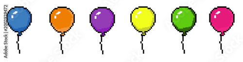 Banner Set Pixel art colorful birthday balloons