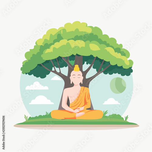 Buddha meditating under a tree