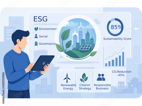 ESG sustainability business strategy flat illustration