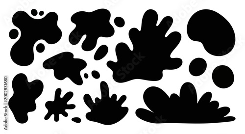 Set of Hand Drawn Ink Blots and Abstract Organic Shapes