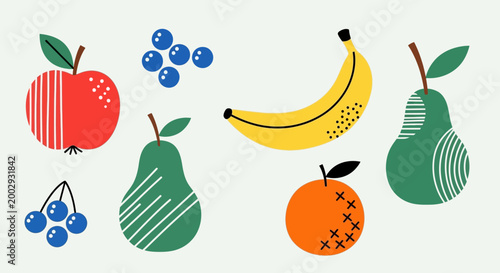 Set of Hand Drawn Stylized Fruit and Berry Icons