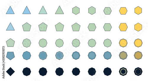Set of Geometric Shapes with Gradient Colors and Polygon Variations