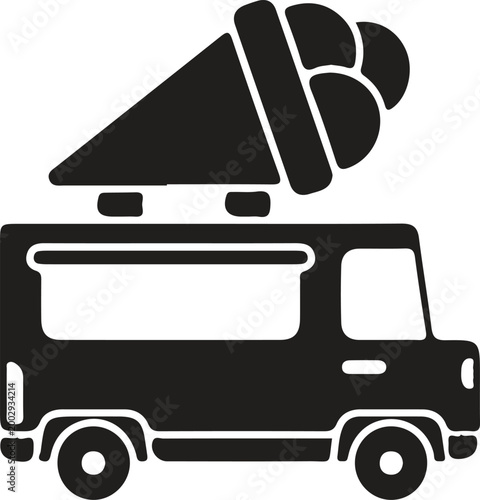 Black ice cream truck icon with a large cone sign