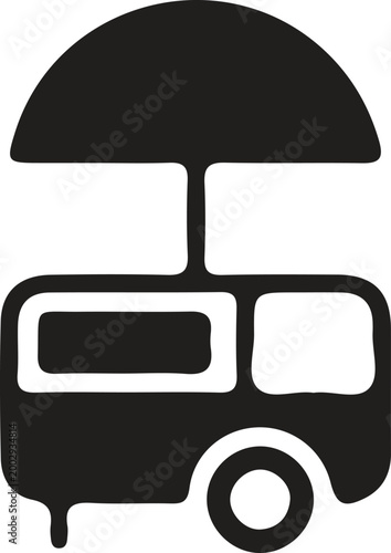 Black food truck icon with umbrella
