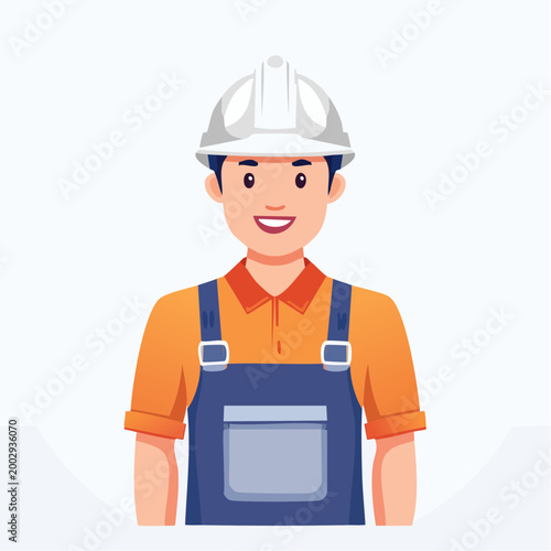 Cartoon construction worker in hard hat and overalls