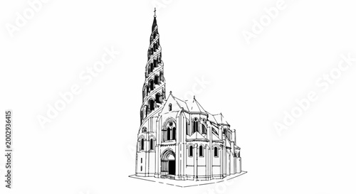 Ornate gothic church with a unique spiral spire and grand entrance