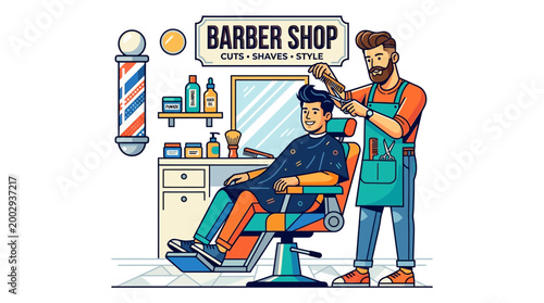 Man getting haircut from barber indoors.