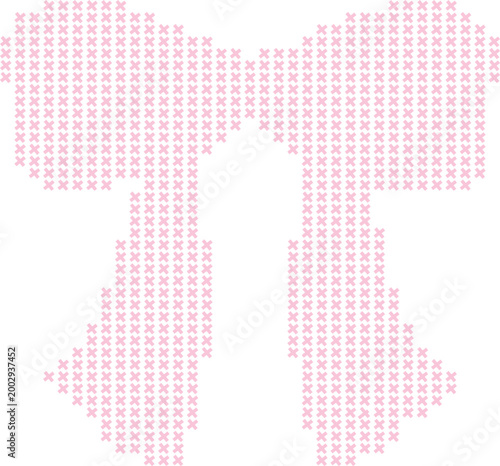 Pink ribbon bow in cross stitch style vector illustration