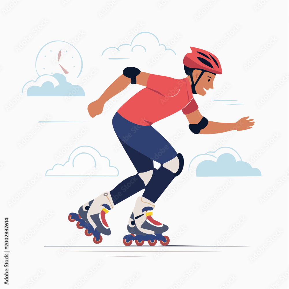 Fototapeta premium Person rollerblading with helmet and protective gear