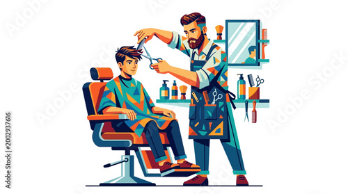 Man getting haircut from barber shop.
