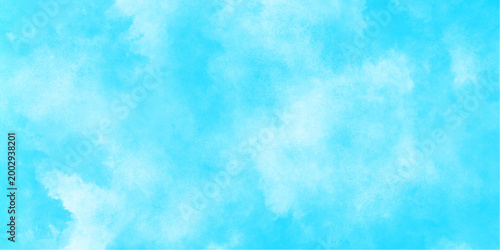 Soft white clouds in a serene light blue sky background texture vector, White and blue mixed watercolor painted leaks and scratched effects blue background.