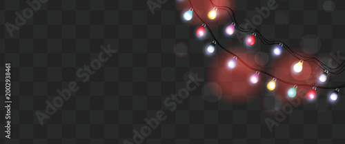  Festive Christmas light multicolored garlands PNG. Decor element for postcards, invitations, backgrounds, business cards. Winter new collection 2026.