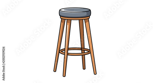 Wooden bar stool with grey cushion, isolated on white background