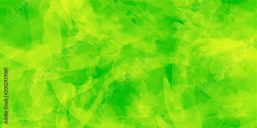 Vibrant green abstract watercolor background with translucent overlapping shapes and fluid organic patterns