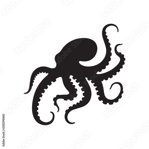 Simple Octopus Silhouette Illustration with Tentacles for Ocean Life and Nautical Design.