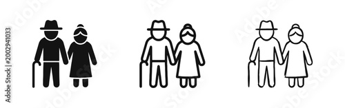 Elderly couple icon set, senior citizens and retirement symbol, grandparents vector