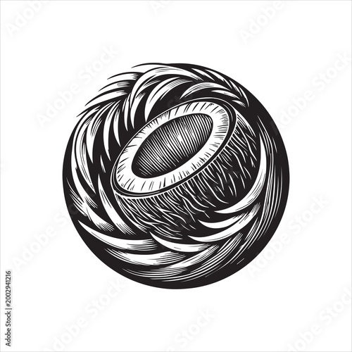 Black and white illustration of a stylized tire with swirling lines on a clean background, showcasing vector design and logo elements.