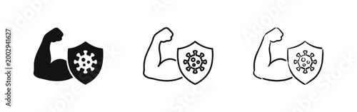 Strong Immune System and Virus Protection Icon Set - Solid, Outline, and Hand-Drawn Styles