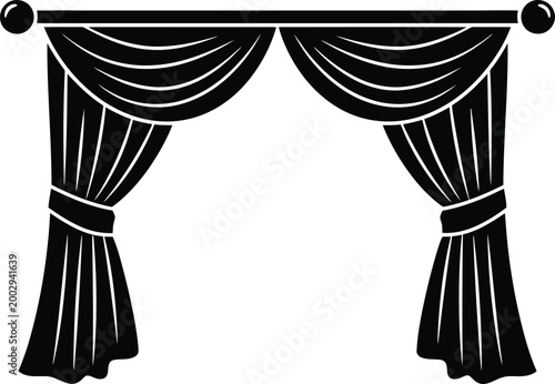 Classic black window curtains hanging gracefully on a metal rod featuring soft folds and elegant style