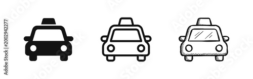 Taxi Car and Transportation Icon Set - Solid, Outline, and Hand-Drawn Styles