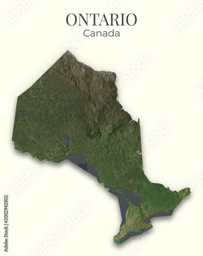 Ontario Shaded Relief Map. Canada. Hillshaded physical map. Terrain illustration of Ontario. Elements of this image derrived from NASA imagery and SRTM dataset.