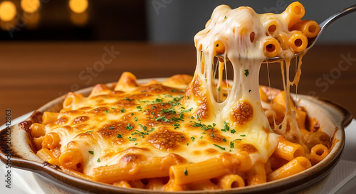 Macaroni Pasta Bake With Cheese Tomato Sauce And Crispy Baked Top