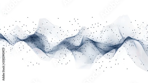 Abstract blue and white wavy pattern with scattered black dots