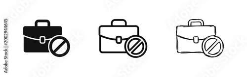 Job Loss Unemployment Icon Set, No Work Briefcase Symbol