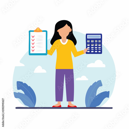 Woman Holding Clipboard and Calculator