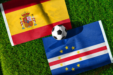 Spain vs Cape Verde, national flags before world championship Group H group stage match, football on green pitch with goal in the background, Atlanta, USA, June 15, 2026