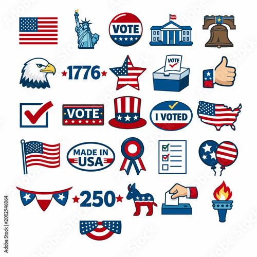 American Presidential Election Symbols Stars, Stripes, Voting Booths, and Patriotic Icons Illustrating Democracy and National Pride