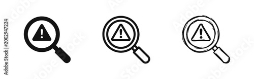 Risk Warning Search Icon Set - Solid, Outline, and Hand-Drawn Sketch Styles