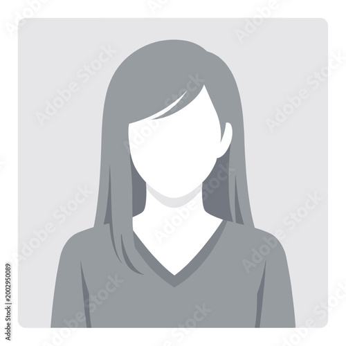 Anonymous Female Profile Picture Template with Long Hair and a Blank Face for Online Social Media and Professional Use - Vector Illustration