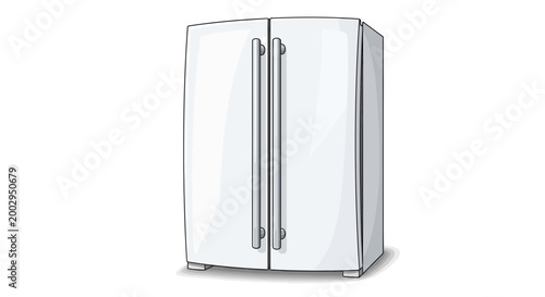 Modern White Double Door Refrigerator, Kitchen Appliance Illustration