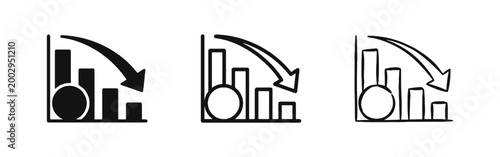 Financial Loss and Economic Downturn Icon Set Bar Chart with Downward Arrow