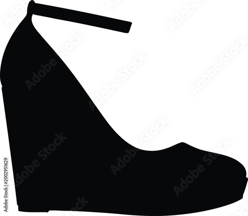 Elegant Black Wedge Shoe Silhouette with Ankle Strap.