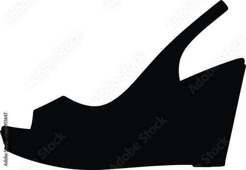 Elegant Black Wedge Sandal Silhouette for Fashion Design.
