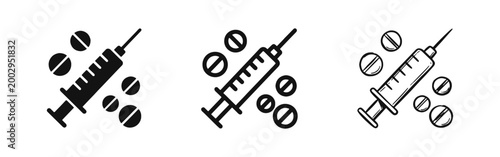 Medical Treatment and Vaccination Icon Set Healthcare Syringe and Pills