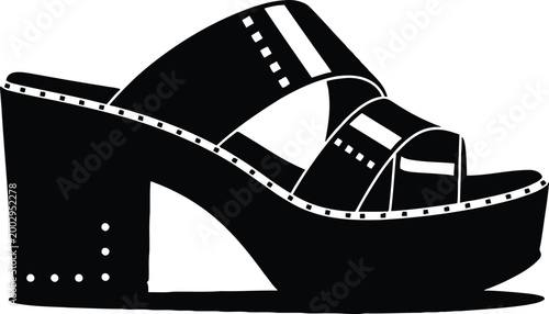 Black Platform Mules With Studded Straps And Chunky Heel.