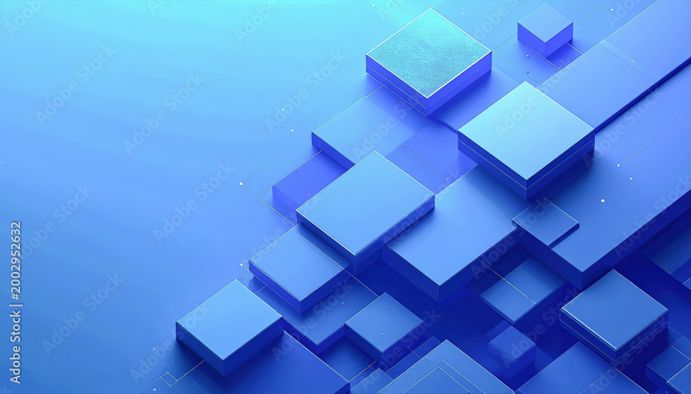 Fototapeta premium Futuristic Blue Technology Background with 3D Blocks and Data Connection Lines