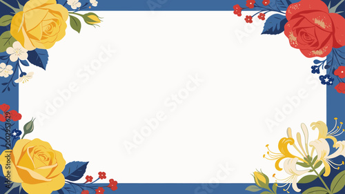 A vibrant floral illustration provides a decorative border, ideal for designs needing a touch of natural elegance. Perfect for invitations, social med