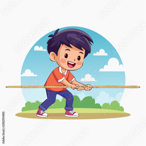 Boy playing tug of war