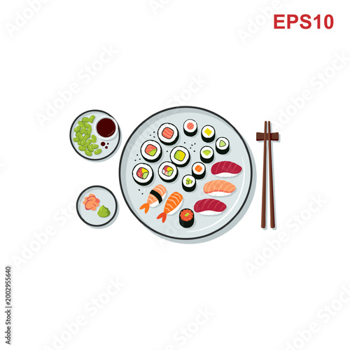 Delicious Assortment of Sushi and Sashimi on a Platter.