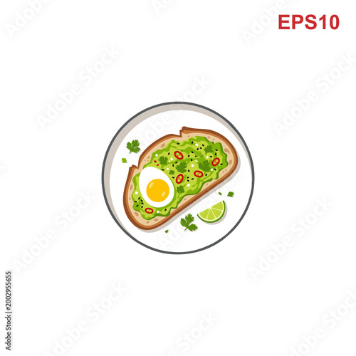 Delicious Avocado Toast with Egg and Lime Slice.