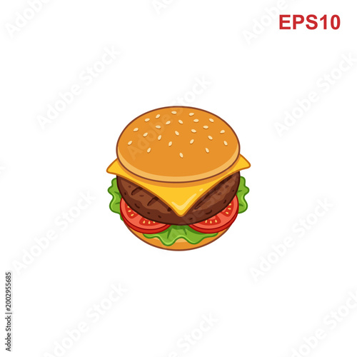 Delicious Cheeseburger with Fresh Ingredients Isolated on White Background.