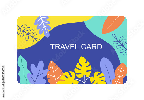 Colorful travel credit card or travel gift card concept in flat design on white background.